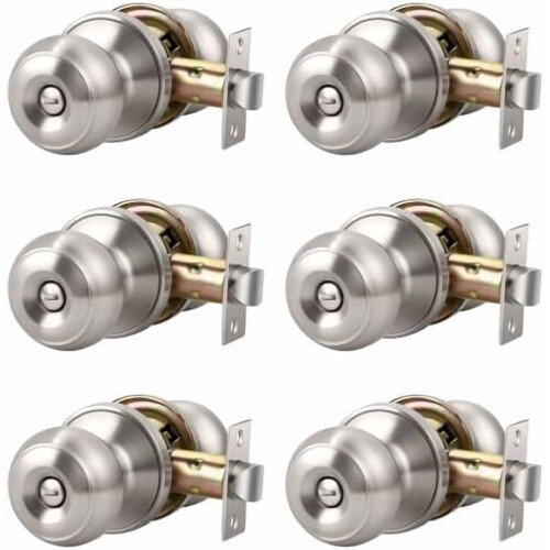 6-Pack Brushed Nickel Privacy Door Knobs with Lock, Compatible with Standard Interior Doors