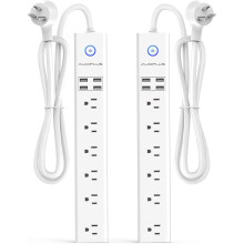 2-Pack Power Strip Surge Protector w/ 6 Outlets, 4 USB Ports, 2100J, 10A, 6ft Cord, Wall Mount – Compatible with Home & Office