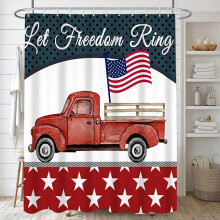 Patriotischer Duschvorhang „Let Freedom Ring“ (183 x 183 cm), amerikanische Flagge & Retro-Truck-Design, Polyester, inklusive Haken, kompatibel
