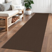 Tapete passante trançado 60x180cm, lavável, com base antiderrapante de borracha, em algodão, ideal para corredores, cozinhas e quartos – Marrom
