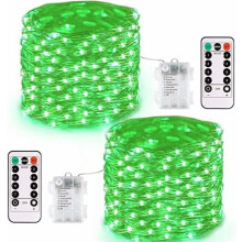 2-Pack Green Fairy Lights, 200 LED, 66ft, Battery Operated, Remote, 8 Modes, Compatible with Christmas Tree, Wreath, Fireplace, Indoor/Outdoor Decor
