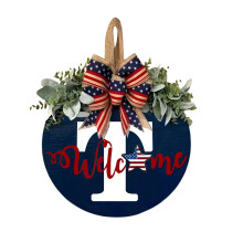 Decoraciones para el hogar del 4 de julio: corona para la puerta principal con apellido/familia, azul, compatible con la decoración del Día de los