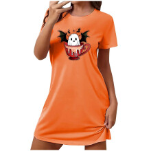 Camisola de dormir feminina para o Halloween com estampa de desenho animado, macia