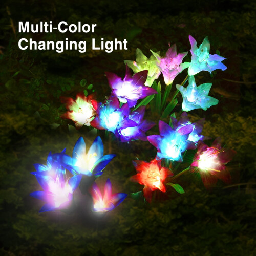Solar Lily Flower Stake Lights 2 Pack Blue Purple 2