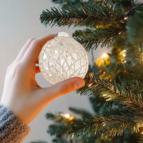 2.76" Beige Shatterproof Glitter Ornaments, 12 Pack 2