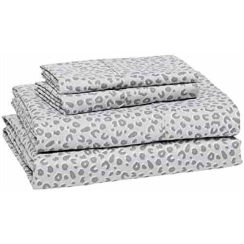 Microfiber Bed Sheet Set King Grey Cheetah Print 1