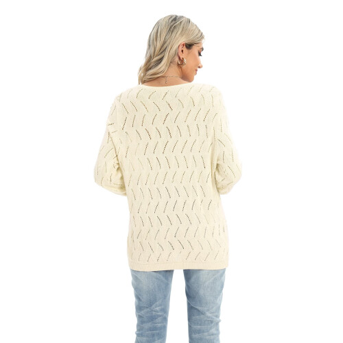 Damen-Strickjacke mit langen Ärmeln, dünn, geknöpft, offener Strickpullover mit Lochmuster 1