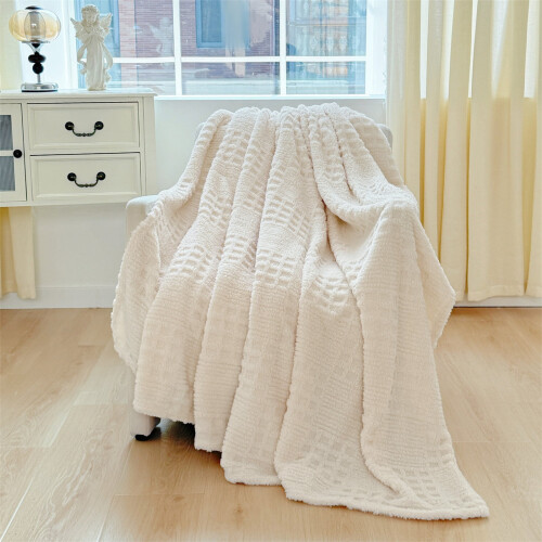 Beige Waffle Jacquard Blanket 70x100 cm Soft Lightweight 1