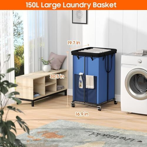 150L Rolling Laundry Hamper with Metal Frame and Removable 1