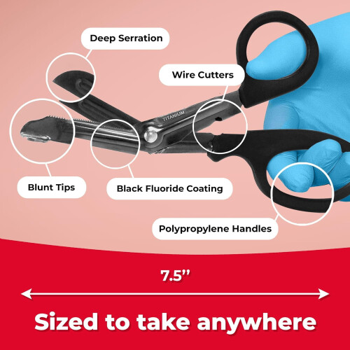 Autoclavable Titanium Bonded Bandage Shears 7 1/4" Bent - Black 2