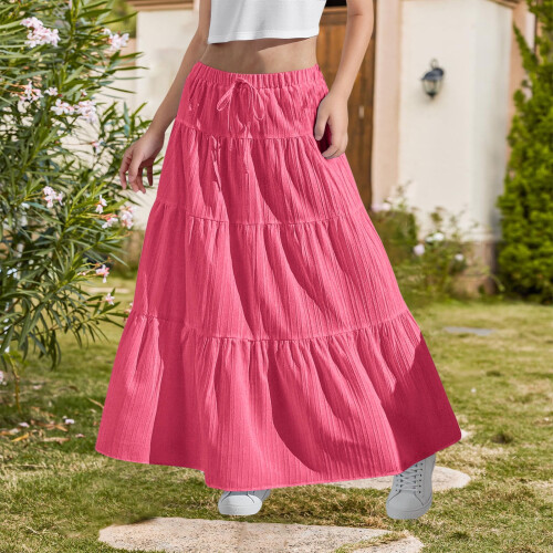 Μάξι φούστα για κορίτσια, μποέμ, casual, ψηλόμεση, μακριά φούστα με ρίγες, 1