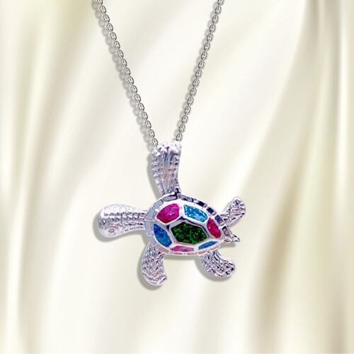 Opal Opal Blue Flower Turtle Εποξειδικό Γυναικείο Μεταλλικό Κολιέ από Κράμα 2