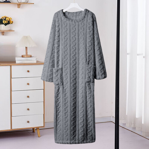 Ζεστή Γυναικεία Ρόμπα με Τσέπες - Cozy Plush Loungewear για Γυναίκες, Απαλές, Χνουδωτές 1