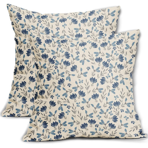 Fodere per cuscini floreali blu e grigie, 18x18 cm, set da 2