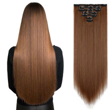 Extensiones de cabello sintético con clip, 7 piezas, doble trama, cabello largo ondulado y liso para mujer.