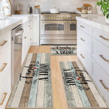 Ensemble de 3 tapis de cuisine style ferme avec tapis de couloir antidérapant et lavable, idéal pour l'évier, la porte, le couloir et la buanderie.