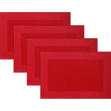 Hittebestendige vinyl placemats, wasbaar en gemakkelijk schoon te maken. Set van 4 plastic placemats voor de eettafel (rood).