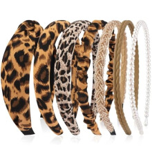 7 bentițe de păr cu perle și noduri de leopard închis pentru femei și adolescente – bentițe antiderapante, compatibile cu purtarea zilnică