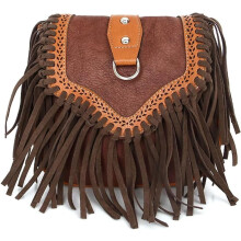 Boho-Umhängetasche für Damen mit Quaste, Vintage-Hobo-Tasche aus Wildleder mit Fransen, Schultertasche im Bohème-Stil für Reisen