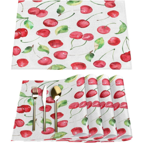 Σουπλά Cherry Summer σετ 6 ορθογώνιων πλενόμενων σουπλών