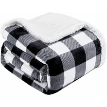 Sherpa Plaid Twin Blanket 60"x70", Fuzzy Soft Cozy Throw for Couch/Bed (Black)