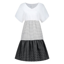 Sommar Casual Lösa Randiga Prickiga Miniklänningar för Dam Patchwork Mode V-ringad Kortärmad Strand Daglig Fest Plus Size Solklänning