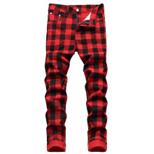Baggy Jeans for Men Comfort Waist Regular Fit Jeans Plaid Print Red 32