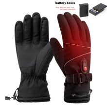 Zwarte verwarmde handschoenen met reflecterende strip, 3,7V, temperatuurregeling, waterdicht en touchscreen-compatibel, winterfietshandschoenen