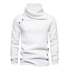 Winter Cowl Neck Turtleneck Sweater For Men 2025 Casual Solid Color Long Sleeve Pullover Sweater Tops Blouse White