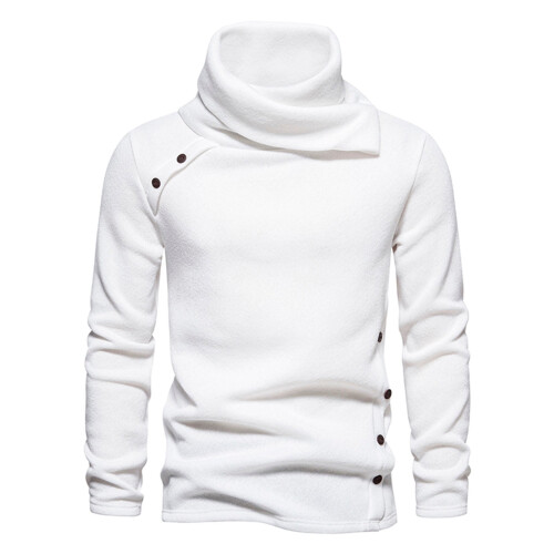Winterpullover mit Rollkragen für Herren, 2025, lässiger, einfarbiger Langarm-Pullover, weiße Bluse