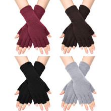 4 pares de guantes sin dedos para mujer, guantes de escritura de medio dedo con puño largo, manoplas de punto sin dedos para invierno para mujer.
