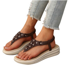 Sandali marroni da donna, sandali da donna, scarpe basse estive eleganti in stile bohémien da donna, sandali comodi con cinturino alla caviglia per
