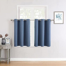 Cortinas curtas com ilhós para cozinha e quarto - Cortinas térmicas isolantes para escurecimento do ambiente (2 painéis, azul-pedra, 86 x 91 cm)
