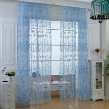 Cortinas transparentes com estampa floral azul/amarela/roxa/verde/rosa - Cortina transparente para janela de quarto e sala de estar, 1/2 painel,