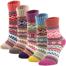 TIFOR5Pack Calze invernali da donna vintage, morbide, calde e spesse, in lana lavorata a maglia, multicolore, taglia unica