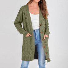 YOUSNH Langarm-Strickcardigan für Damen, Herbst/Winter, offener Strickpullover mit Knopfleiste und Taschen, Größe AG L