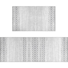 Tapete de cozinha boho marroquino e conjunto de 2 peças, antiderrapante e lavável, para cozinha, estilo fazenda, decoração boêmia preta (cinza,