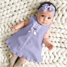 Abito per neonata Loyisvidion, abito lungo casual senza maniche con fiocco e fascia per capelli, colore viola, 6-12 mesi.