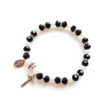 Pulseira de Rosário com Cruz, Elástico, Contas, Pingente, Ornamento, Decoração, Suspensão para Presente para Adolescentes e Mulheres.