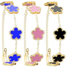 18K vergulde klaverarmband, een set armbanden met bloemblaadjes en geluksklavertjes, trendy sieraden, verjaardagscadeaus voor