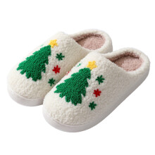 Damesschoenen, warme kerstslippers, katoenen slippers met kerstboommotief, zachte antislipzolen, geluidsarme katoenen slippers voor binnen, maat