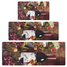 Lot de 3 tapis de cuisine antidérapants anti-fatigue, motif raisins de vigne