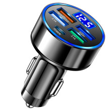 5 in 1 Car Auto Charging Plug Adapter LED Digital Display 15W Car Charger Adapter Fast Charging
