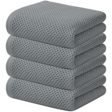 Panos de prato de algodão 100% com trama waffle (33 x 71 cm, cinza), pacote com 4 unidades. Super macios e absorventes, ideais para secar louça e