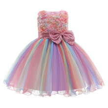 Vestido de princesa de tul con lazo para cumpleaños de niñas, vestido de fiesta con lentejuelas para bodas, vestidos y faldas para concursos de
