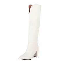 Botas altas hasta la rodilla para mujer, talla grande, invierno, tacón alto, manga gruesa, estampado de serpiente, punta puntiaguda, largo hasta la