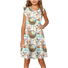 Sommerkleid für Mädchen mit Rüschenärmeln, A-Linie, Stufenrock, lässig, süß, zum Drehen, für 4-13 Jahre
