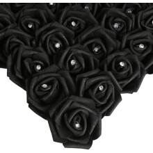 100 Stück schwarze Schaumstoffrosenköpfe, 7,6 cm, mit Kristallen besetzt, realistische künstliche Rosen für DIY-Projekte, Hochzeiten, Partys und