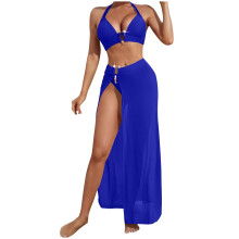 Kukoosong Damen-Trikini-Badeanzug-Set mit stützendem Neckholder-Top und hochgeschnittenem Höschen, einfarbig, bequem und modisch, ideal für Strand