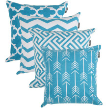 Juego de 4 fundas de cojín estampadas, 45 x 45 cm, de algodón con estampado geométrico en color aguamarina para sofá, cama y sillón – Uso